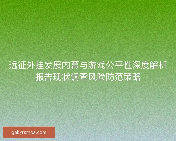 远征外挂发展内幕与游戏公平性深度解析报告现状调查风险防范策略